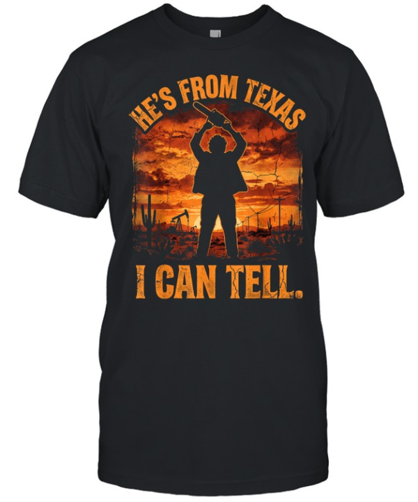 He's From Texas I Can Tell Chainsaw Silhouette Sunset Halloween T- Classic Men's T-shirt