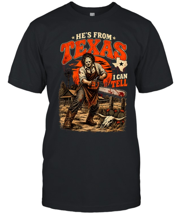 He's From Texas I Can Tell Chainsaw Slasher Mask Farm Halloween T- Classic Men's T-shirt