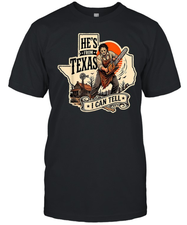 He's From Texas I Can Tell Chainsaw Slasher Mask Texas Map Halloween T- Classic Men's T-shirt