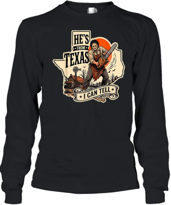He's From Texas I Can Tell Chainsaw Slasher Mask Texas Map Halloween T- Long Sleeved T-shirt