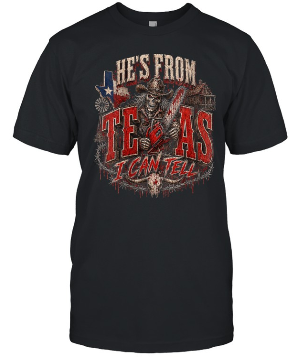 He's From Texas I Can Tell Cowboy Chainsaw Skeleton Halloween T- Classic Men's T-shirt