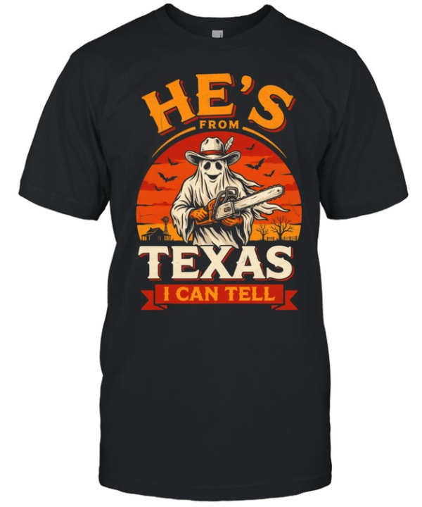 He's From Texas I Can Tell Cowboy Ghost Chainsaw Sunset Halloween T- Classic Men's T-shirt