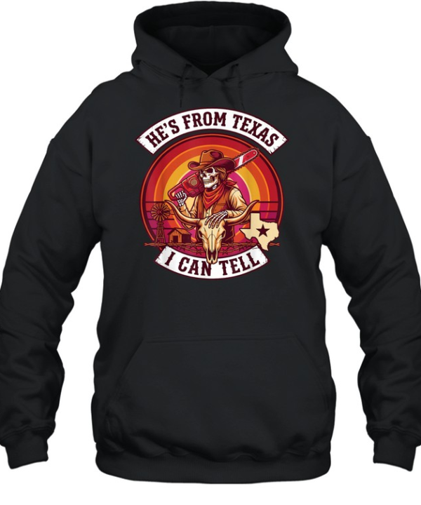 He's From Texas I Can Tell Cowboy Skull Chainsaw Sunset Halloween T- Unisex Hoodie