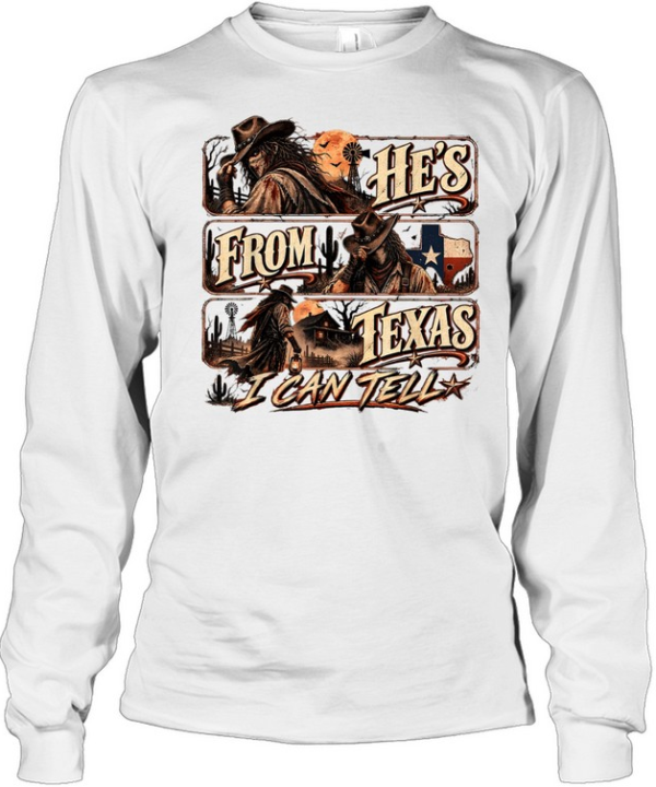 He's From Texas I Can Tell Horror Cowboy Western Slasher Halloween T- Long Sleeved T-shirt