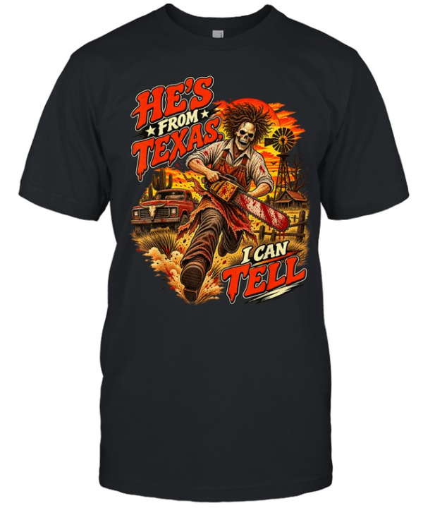 He's From Texas I Can Tell Running Chainsaw Skeleton Halloween T- Classic Men's T-shirt