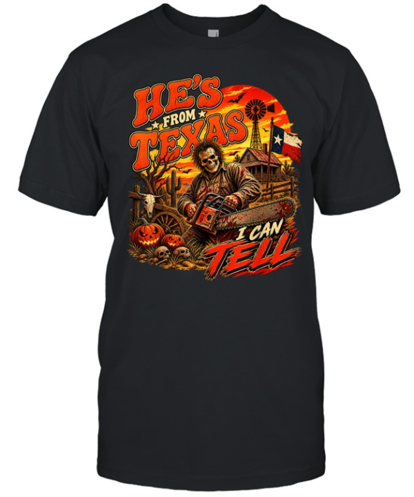 He's From Texas I Can Tell Skull Chainsaw Farm Halloween T- Classic Men's T-shirt