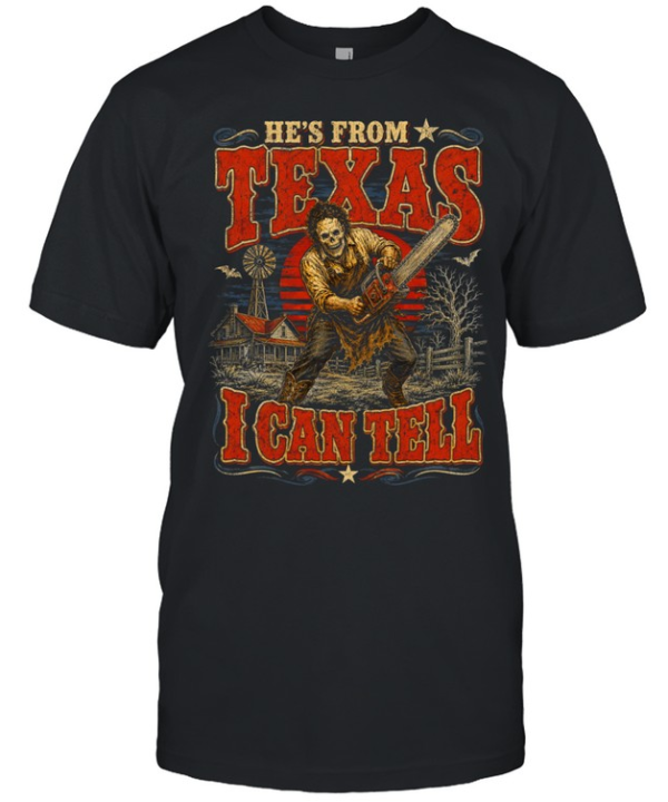 He's From Texas I Can Tell Skull Chainsaw Farm Sunset Halloween T- Classic Men's T-shirt