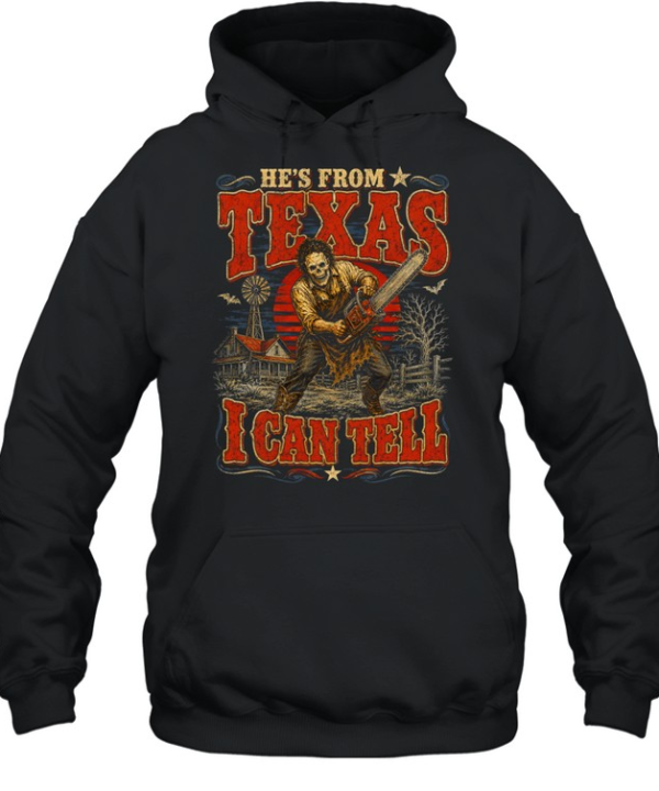 He's From Texas I Can Tell Skull Chainsaw Farm Sunset Halloween T- Unisex Hoodie