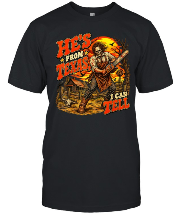 He's From Texas I Can Tell Skull Chainsaw Sunset Farm Halloween T- Classic Men's T-shirt