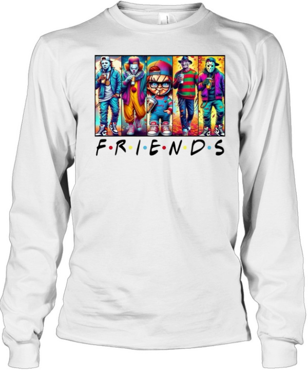 Horror Friends Streetwear Slasher Squad Drinking Coffee Halloween  Long Sleeved T-shirt