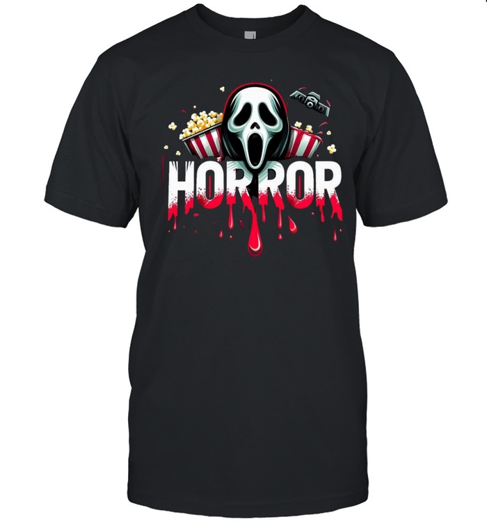Horror Movie Night Ghostface Popcorn Blood Drip Halloween Classic Men's T-shirt Horror Movie Night Ghostface Popcorn Blood Drip Halloween Classic Men's T-shirt