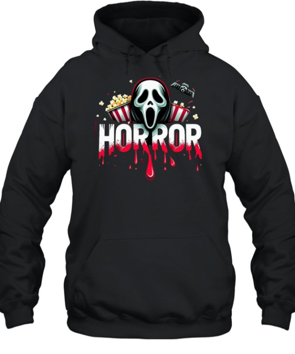 Horror Movie Night Ghostface Popcorn Blood Drip Halloween Unisex Hoodie