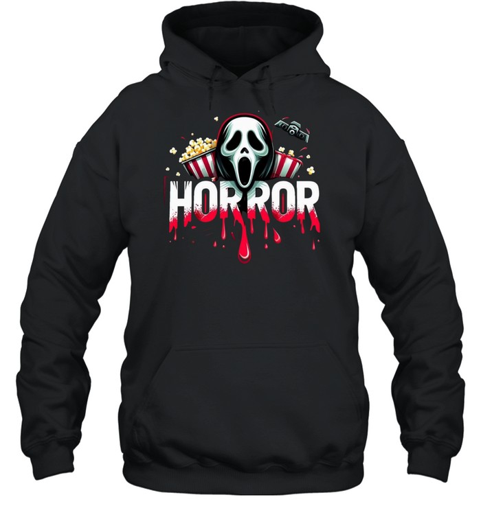 Horror Movie Night Ghostface Popcorn Blood Drip Halloween Unisex Hoodie Horror Movie Night Ghostface Popcorn Blood Drip Halloween Unisex Hoodie