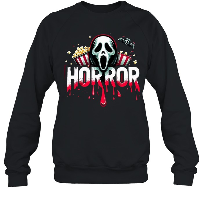 Horror Movie Night Ghostface Popcorn Blood Drip Halloween Unisex Sweatshirt Horror Movie Night Ghostface Popcorn Blood Drip Halloween Unisex Sweatshirt