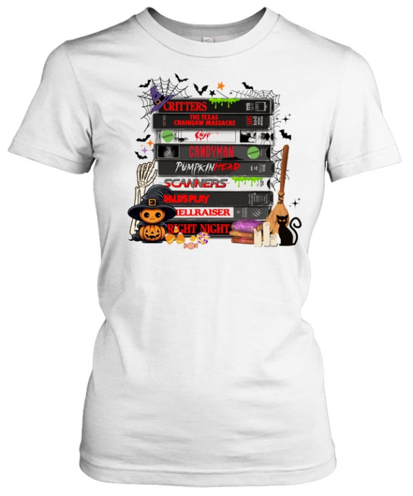 Horror Movie VHS Tapes Halloween Stack Pumpkin T- Classic Women's T-shirt