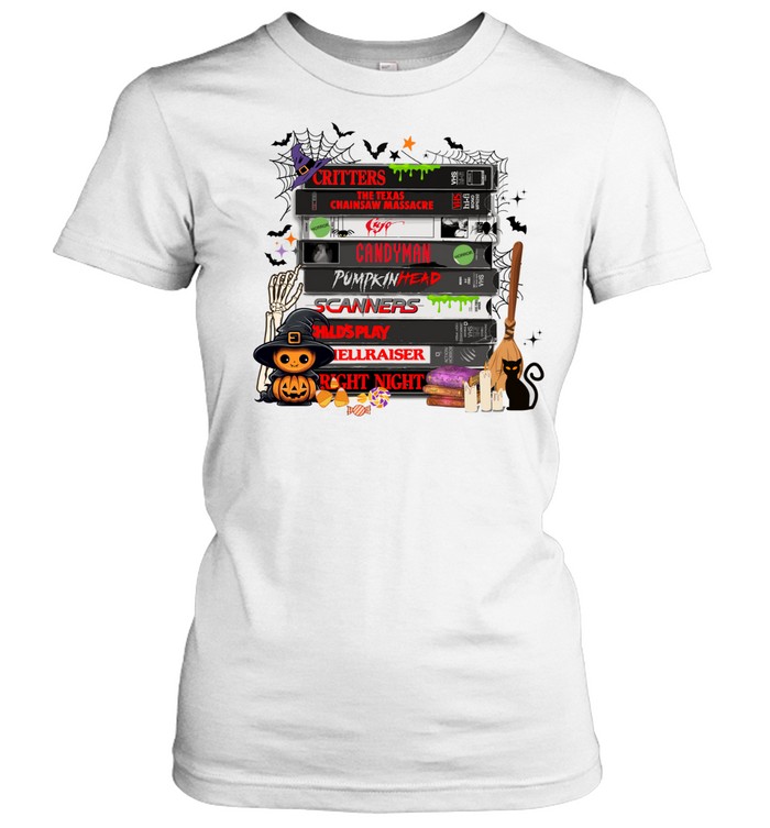 Horror Movie VHS Tapes Halloween Stack Pumpkin T- Classic Women's T-shirt