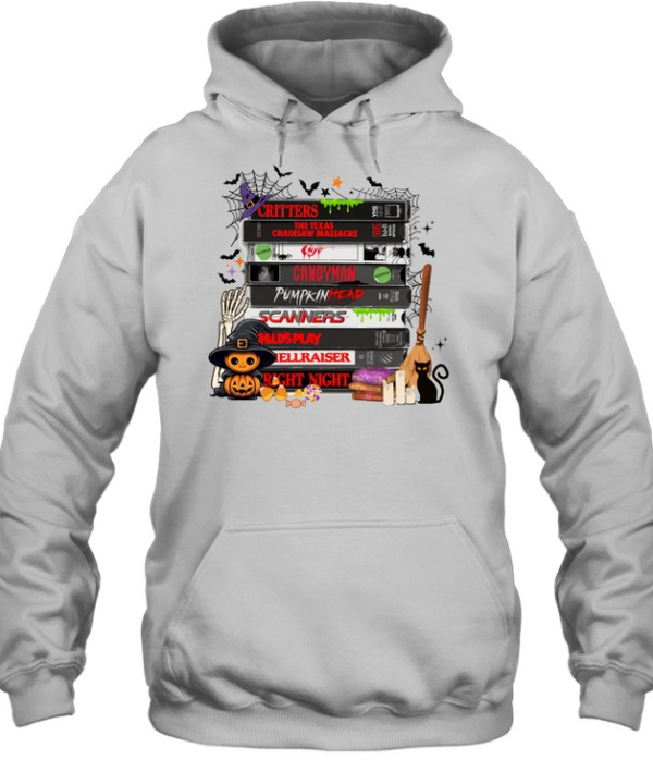 Horror Movie VHS Tapes Halloween Stack Pumpkin T- Unisex Hoodie