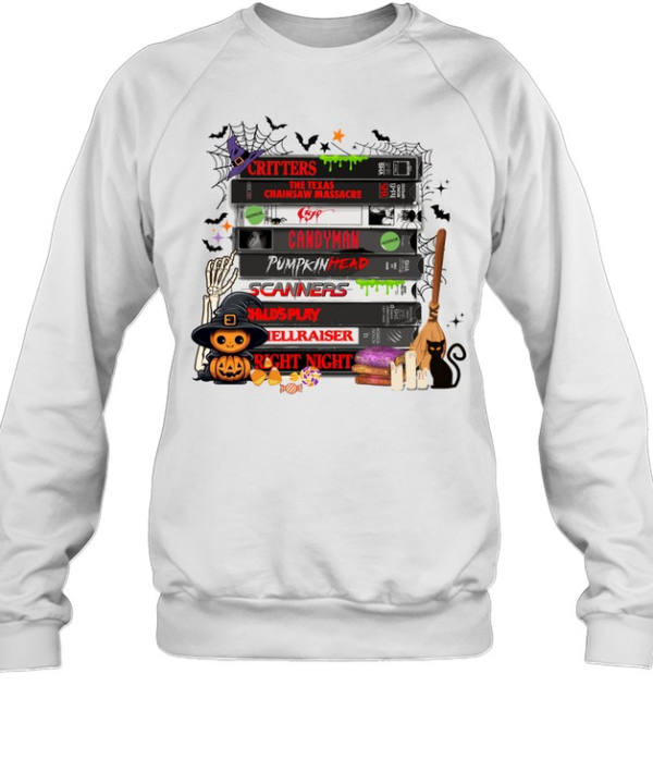 Horror Movie VHS Tapes Halloween Stack Pumpkin T- Unisex Sweatshirt