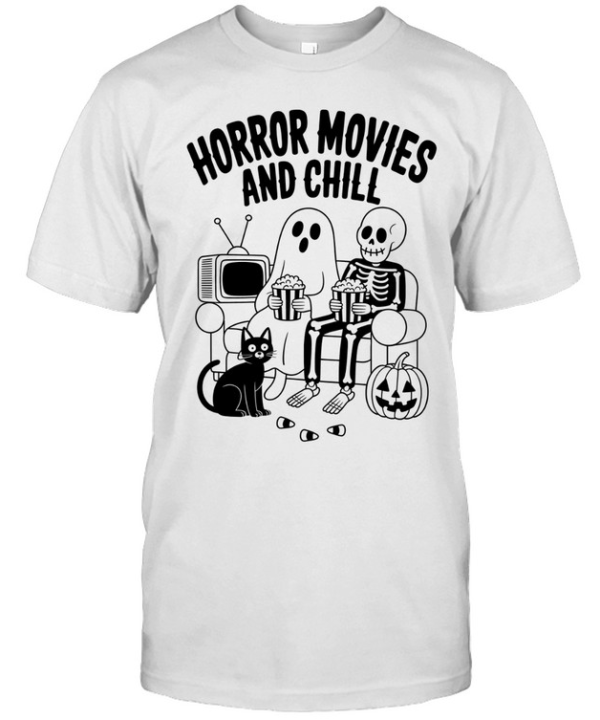 Horror Movies And Chill Skeleton Ghost Black Cat Halloween T- Classic Men's T-shirt