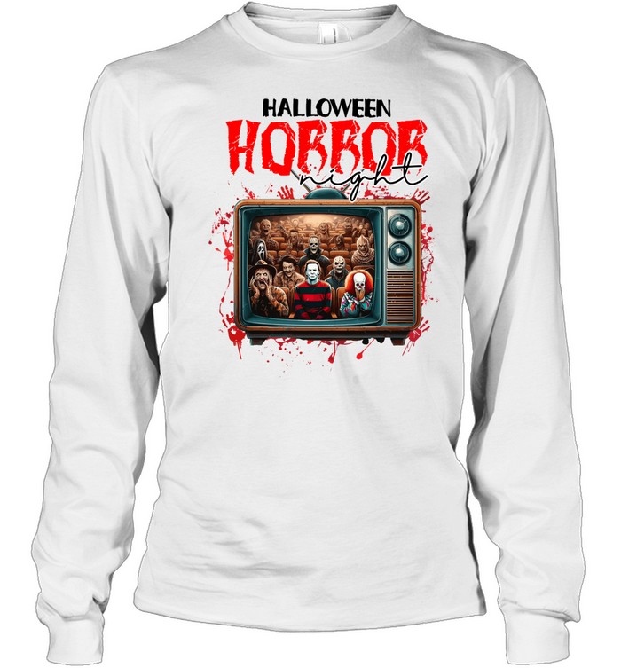 Horror Night Retro TV Movie Cinema Slashers Halloween T- Long Sleeved T-shirt