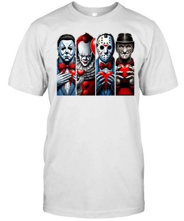 Horror Slasher Squad Gentlemen Holding Hearts Valentine Halloween Graphic  Classic Men's T-shirt