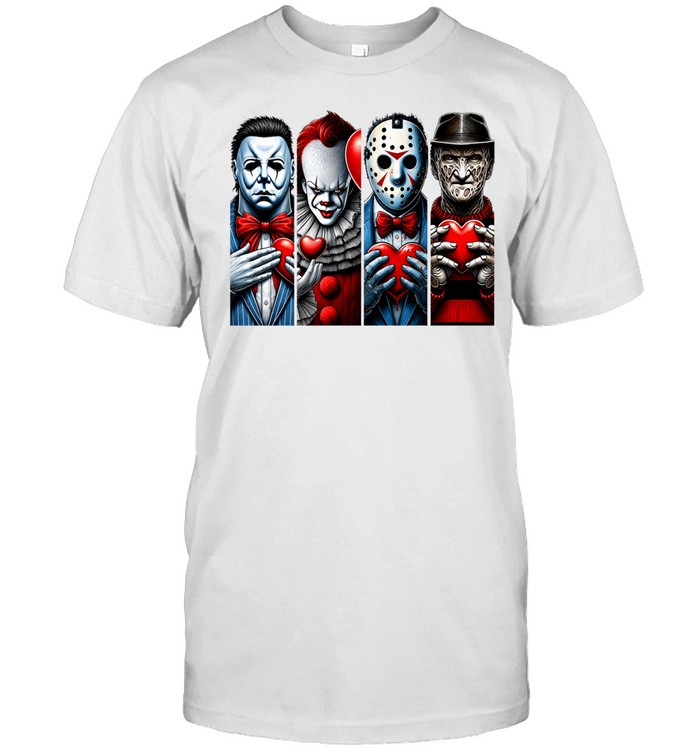 Horror Slasher Squad Gentlemen Holding Hearts Valentine Halloween Graphic Classic Men's T-shirt Horror Slasher Squad Gentlemen Holding Hearts Valentine Halloween Graphic Classic Men's T-shirt