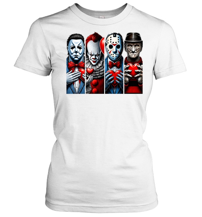 Horror Slasher Squad Gentlemen Holding Hearts Valentine Halloween Graphic Classic Women's T-shirt