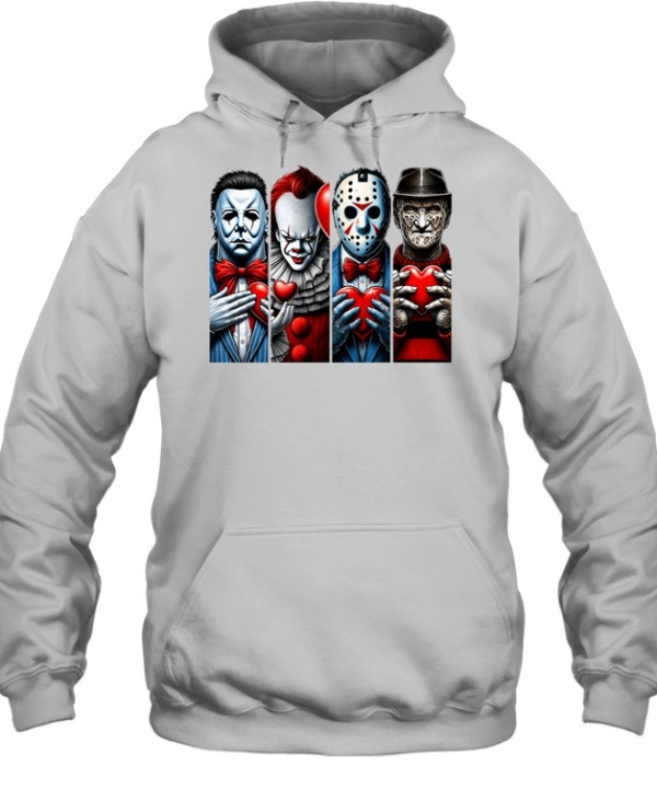 Horror Slasher Squad Gentlemen Holding Hearts Valentine Halloween Graphic Unisex Hoodie