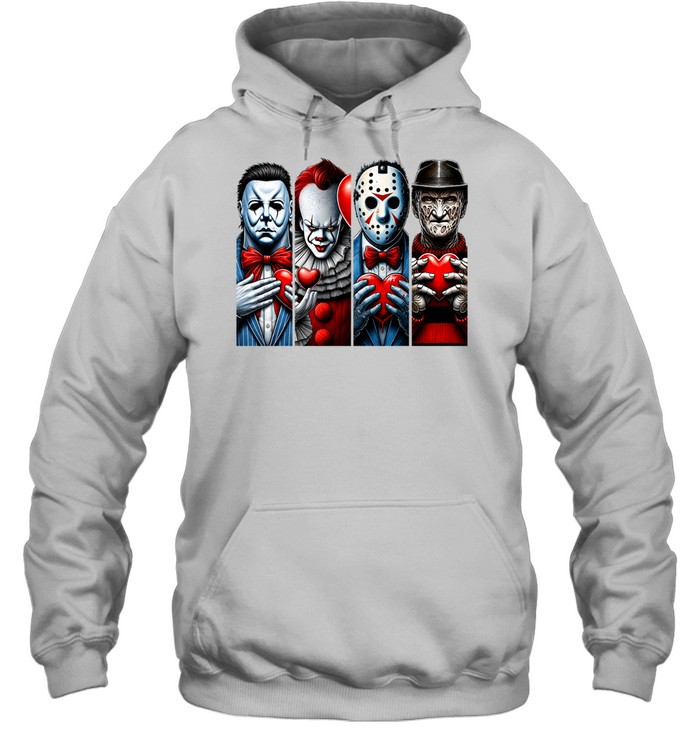 Horror Slasher Squad Gentlemen Holding Hearts Valentine Halloween Graphic Unisex Hoodie Horror Slasher Squad Gentlemen Holding Hearts Valentine Halloween Graphic Unisex Hoodie