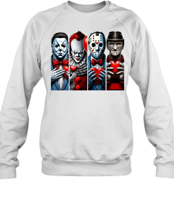 Horror Slasher Squad Gentlemen Holding Hearts Valentine Halloween Graphic Unisex Sweatshirt