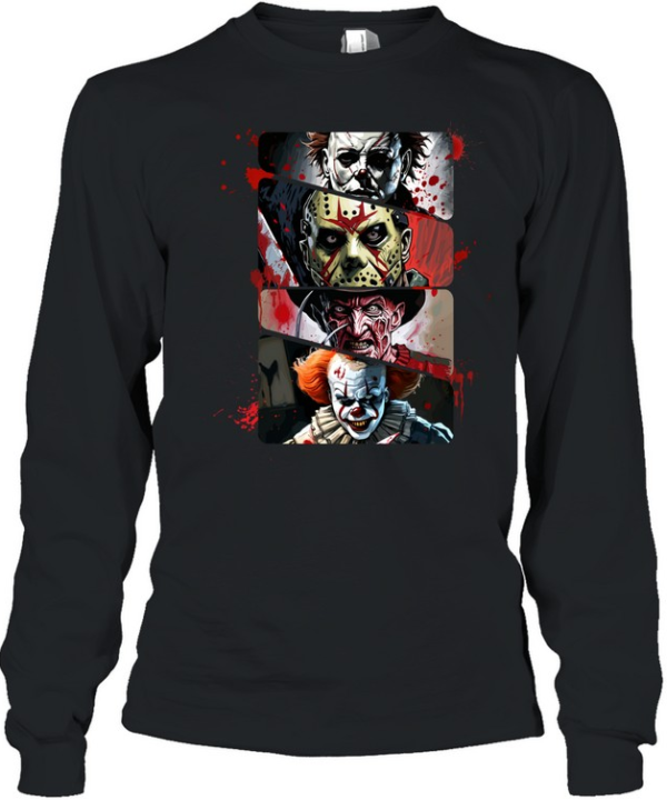 Horror Slasher Villains Michael Jason Freddy Pennywise Halloween T- Long Sleeved T-shirt