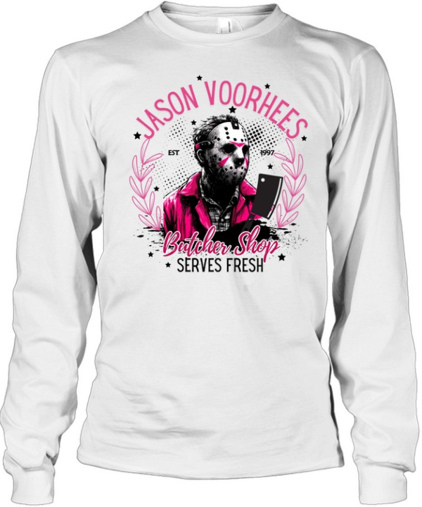 Jason Voorhees Butcher Pink Hockey Mask Slasher Halloween T- Long Sleeved T-shirt