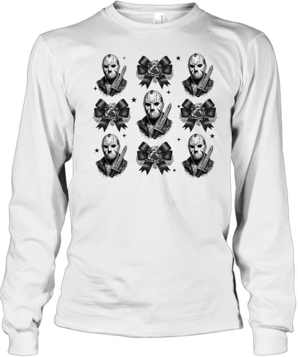 Jason Voorhees Floral Ribbon Bow Hockey Mask Slasher Halloween T- Long Sleeved T-shirt