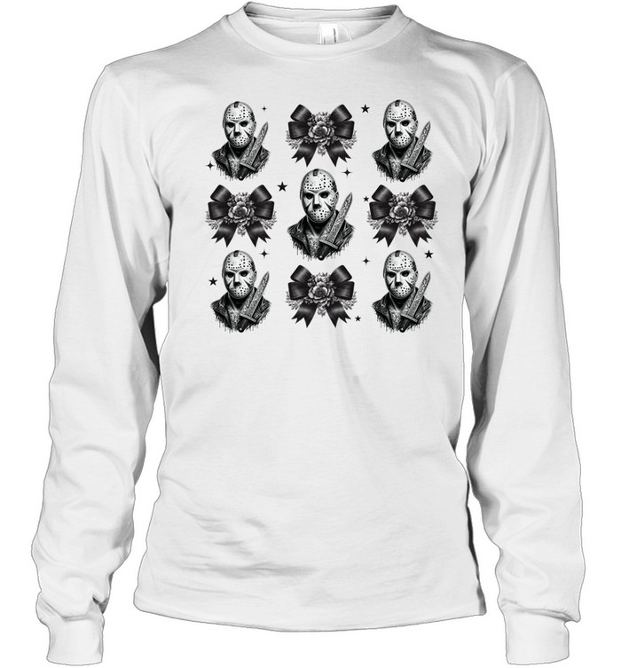 Jason Voorhees Floral Ribbon Bow Hockey Mask Slasher Halloween T- Long Sleeved T-shirt