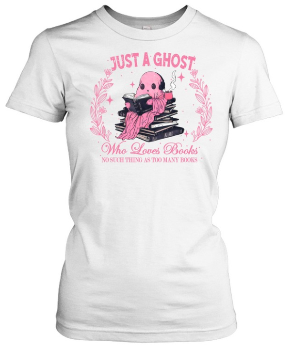 Just A Ghost Who Loves Books Pink Ghost Reader Halloween T- Classic Women's T-shirt