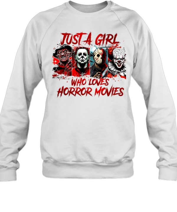 Just A Girl Who Loves Horror Movies Slasher Squad Graphic Halloween Unisex Sweatshirt