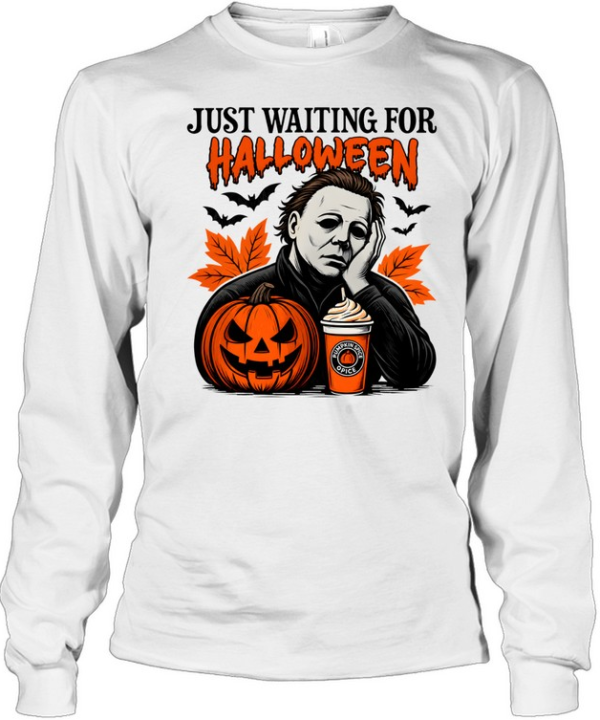 Just Waiting For Halloween Michael Myers Pumpkin Coffee Long Sleeved T-shirt