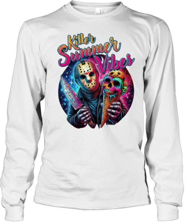 Killer Summer Vibes Jason Voorhees Ice Cream Skull Halloween Horror Long Sleeved T-shirt