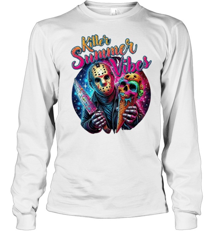 Killer Summer Vibes Jason Voorhees Ice Cream Skull Halloween Horror Long Sleeved T-shirt