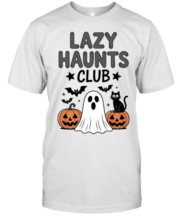 Lazy Haunts Club Ghost Black Cat Pumpkins Halloween T- Classic Men's T-shirt