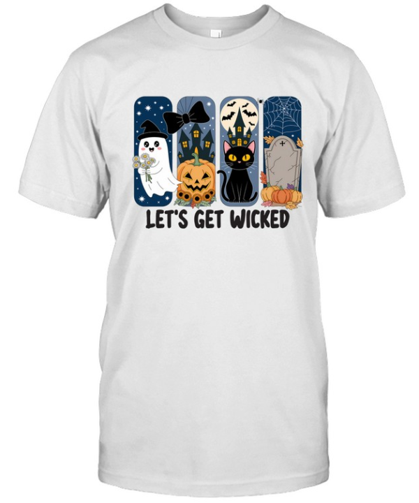 Let's Get Wicked Cute Ghost Black Cat Pumpkin Graveyard Halloween T- Classic Men's T-shirt