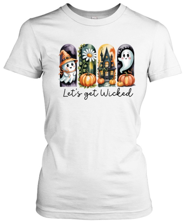 Let's Get Wicked Cute Ghost Haunted House Pumpkin Halloween T- Classic Women's T-shirt