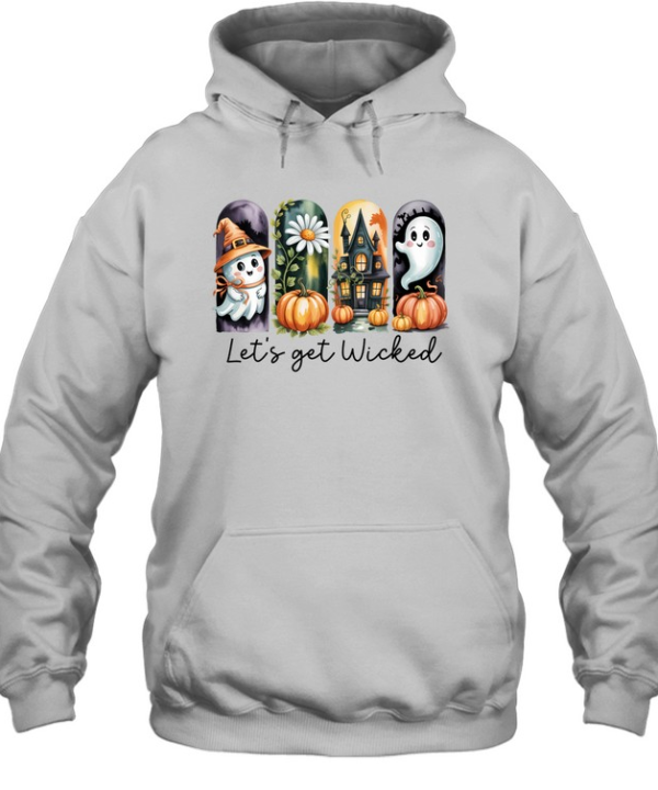 Let's Get Wicked Cute Ghost Haunted House Pumpkin Halloween T- Unisex Hoodie