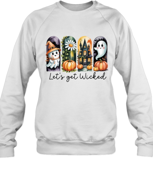 Let's Get Wicked Cute Ghost Haunted House Pumpkin Halloween T- Unisex Sweatshirt