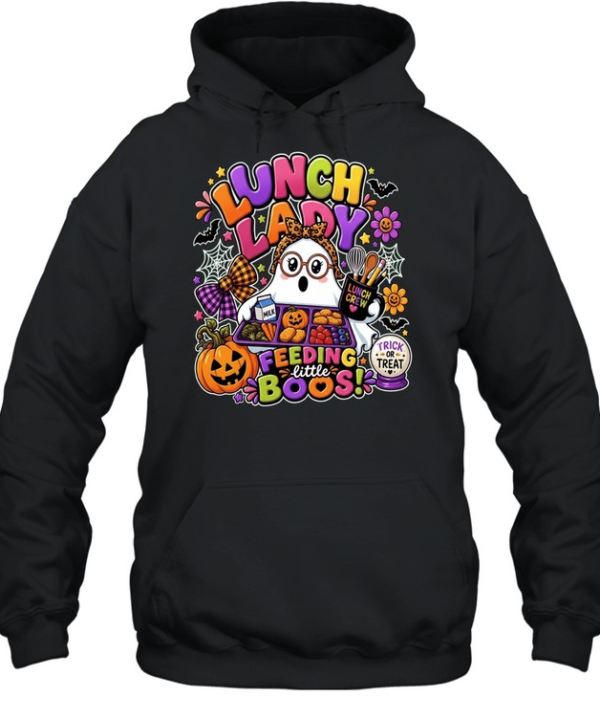 Lunch Lady Ghost Feeding Little Boos Halloween Lunch Crew Trick or Treat  Unisex Hoodie