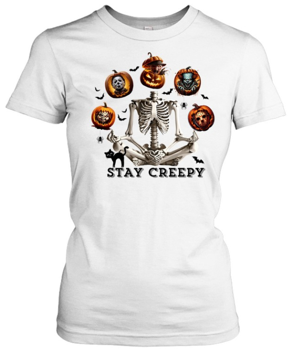 Meditating Yoga Skeleton Slasher Pumpkins Halloween T- Classic Women's T-shirt
