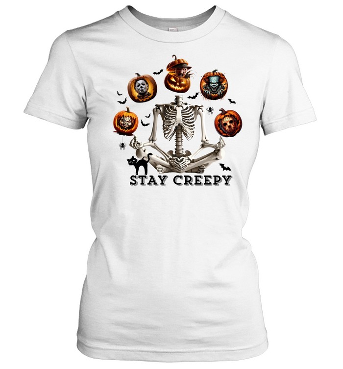 Meditating Yoga Skeleton Slasher Pumpkins Halloween T- Classic Women's T-shirt