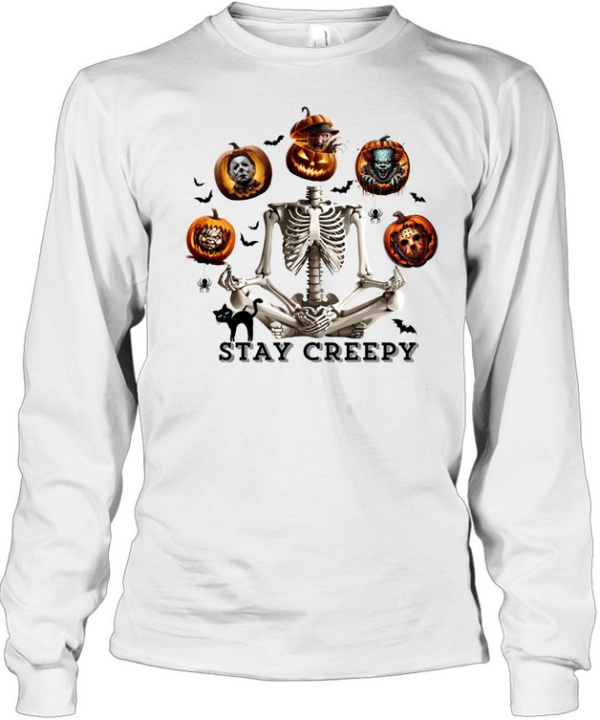 Meditating Yoga Skeleton Slasher Pumpkins Halloween T- Long Sleeved T-shirt