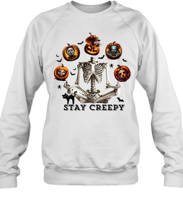 Meditating Yoga Skeleton Slasher Pumpkins Halloween T- Unisex Sweatshirt
