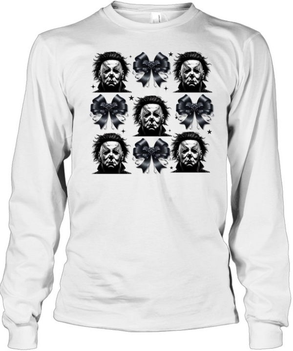 Michael Myers Black Coquette Ribbon Bow Slasher Halloween T- Long Sleeved T-shirt